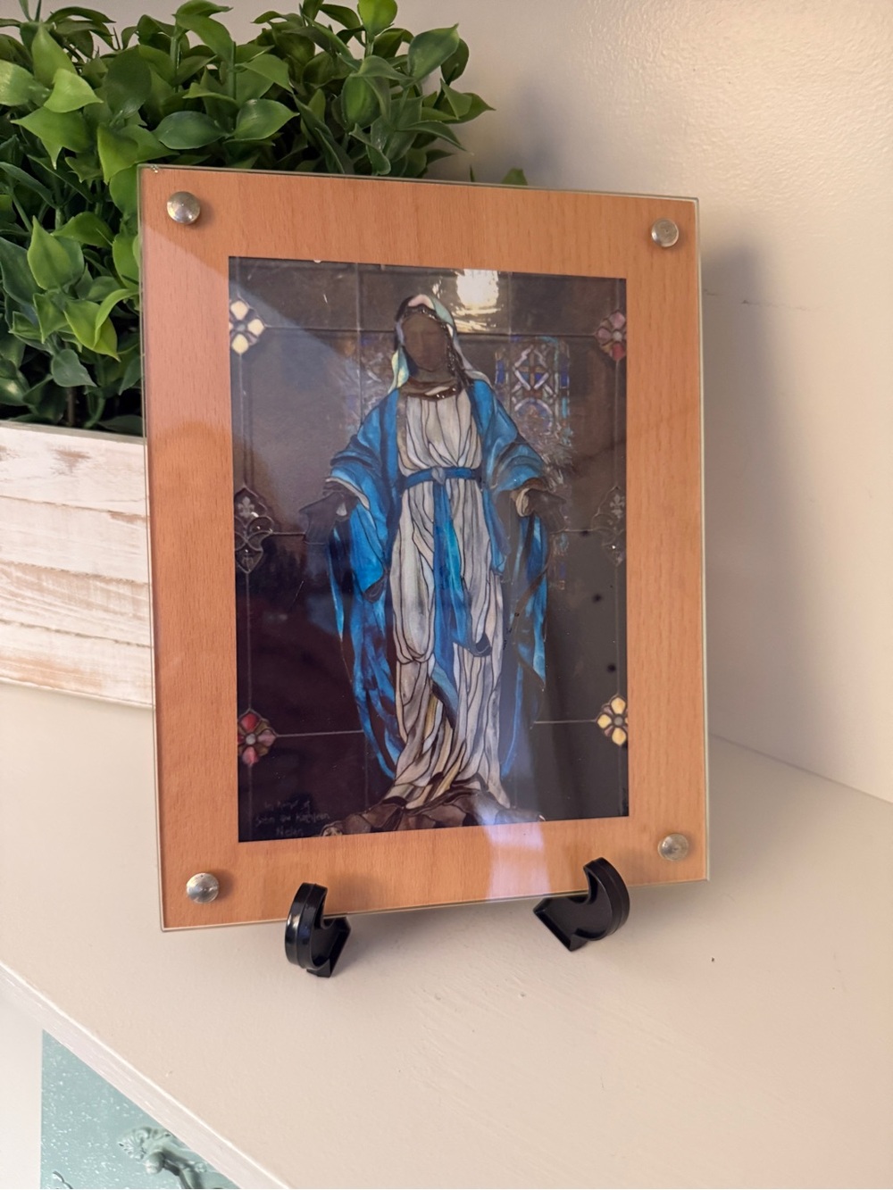 Crate & Barrel Umbra Virgin Mary Religious Art 5x7 Wood Glass Frame